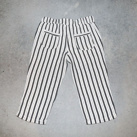 Black White Stripe Linen Bermuda Shorts Summer Casual Long Shorts Size Medium - Picture 3 of 4